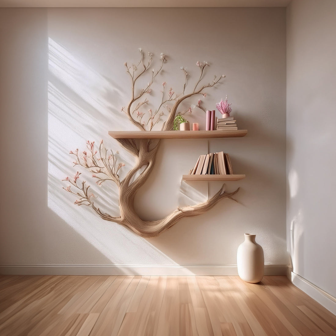 Tree branch floating corner shelf driftwood mini