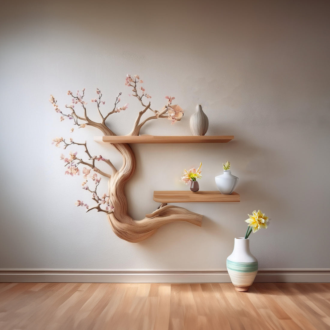 Tree branch floating corner shelf driftwood mini decoration