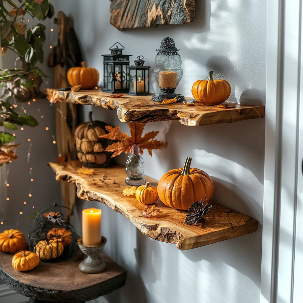 Floating corner shelf live edge floating shelf Halloween