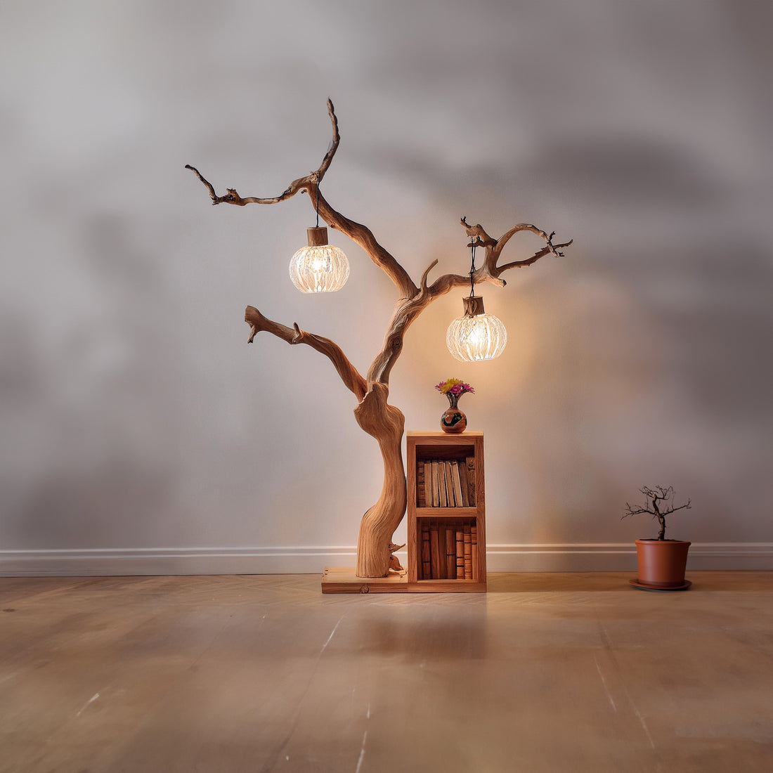 Tree Branches Lamp Floating Wall Bookshelf Custom Decor Home