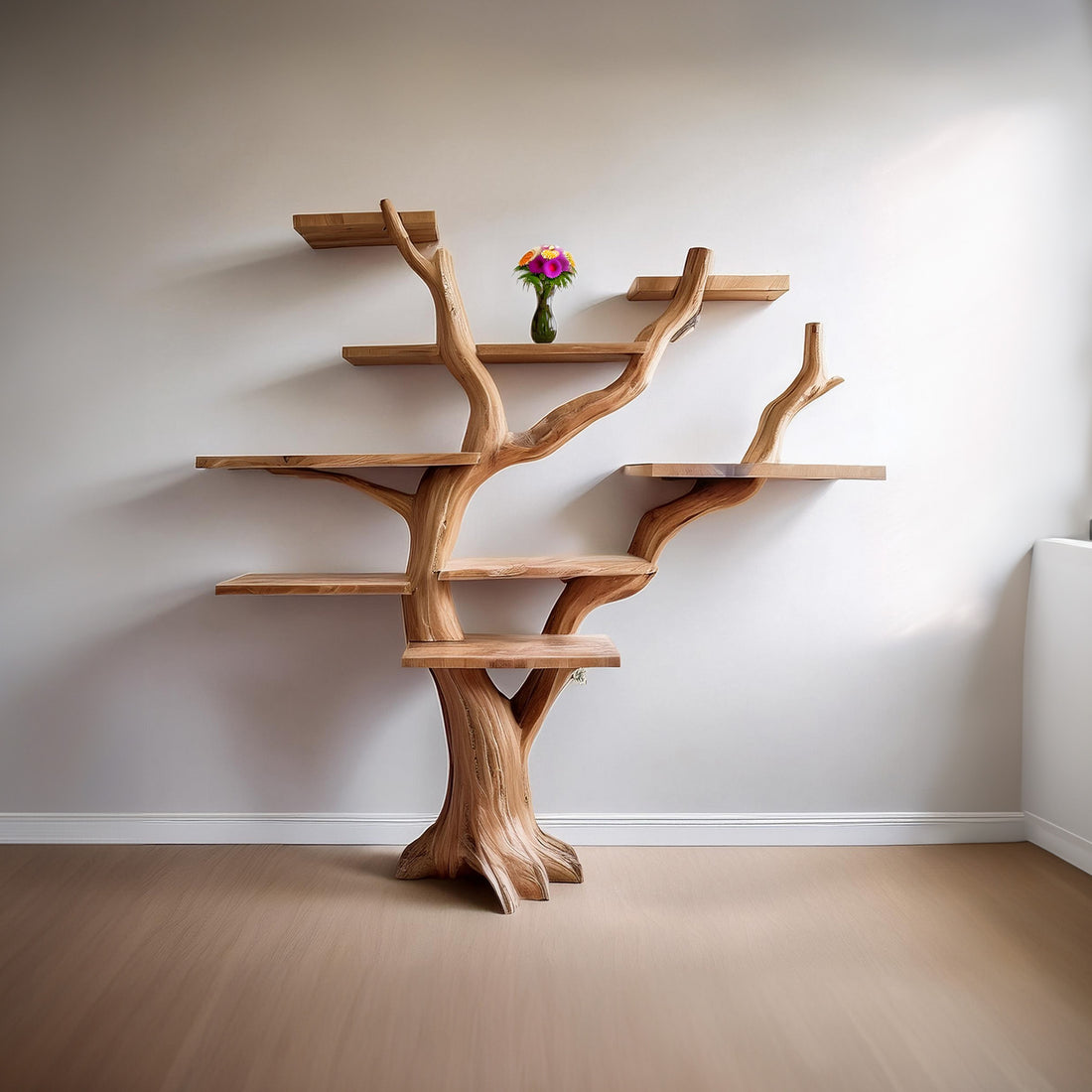 Tree Bookshelf Carving Wood Rustic Decoration