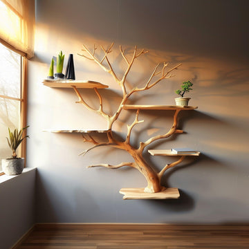 Floating Tree Bookshelf Live Edge Solid Wood