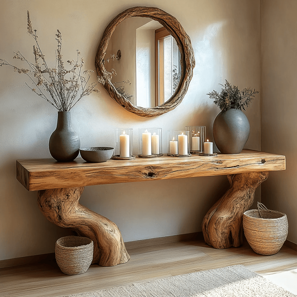 Handmade Solid Wood Live Edge Console Table Rustic Entryway