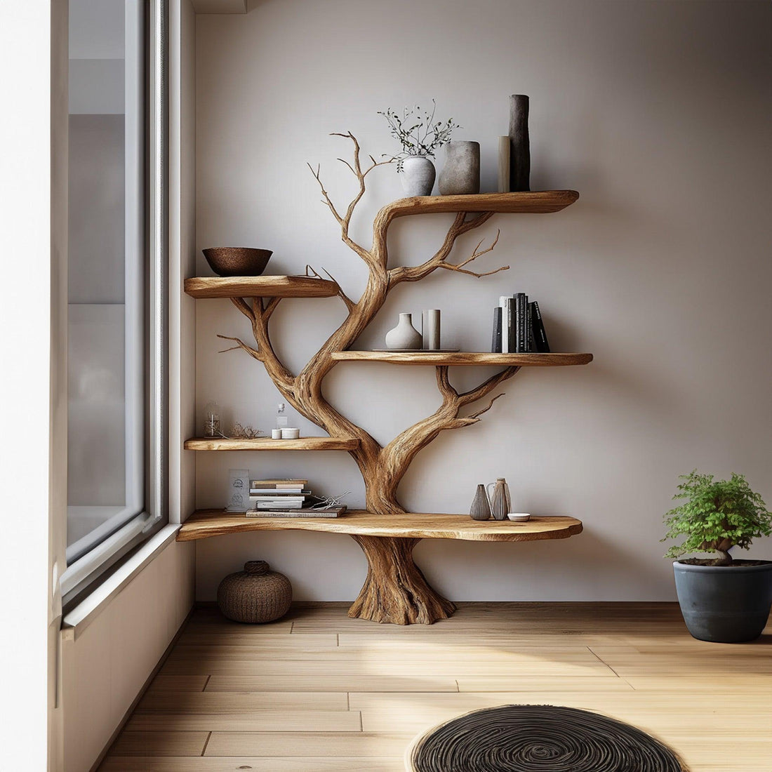 Tree Corner Bookshelves Solid Wood Live Edge