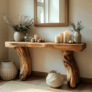 Handmade Solid Wood Live Edge Console Table Rustic Entryway