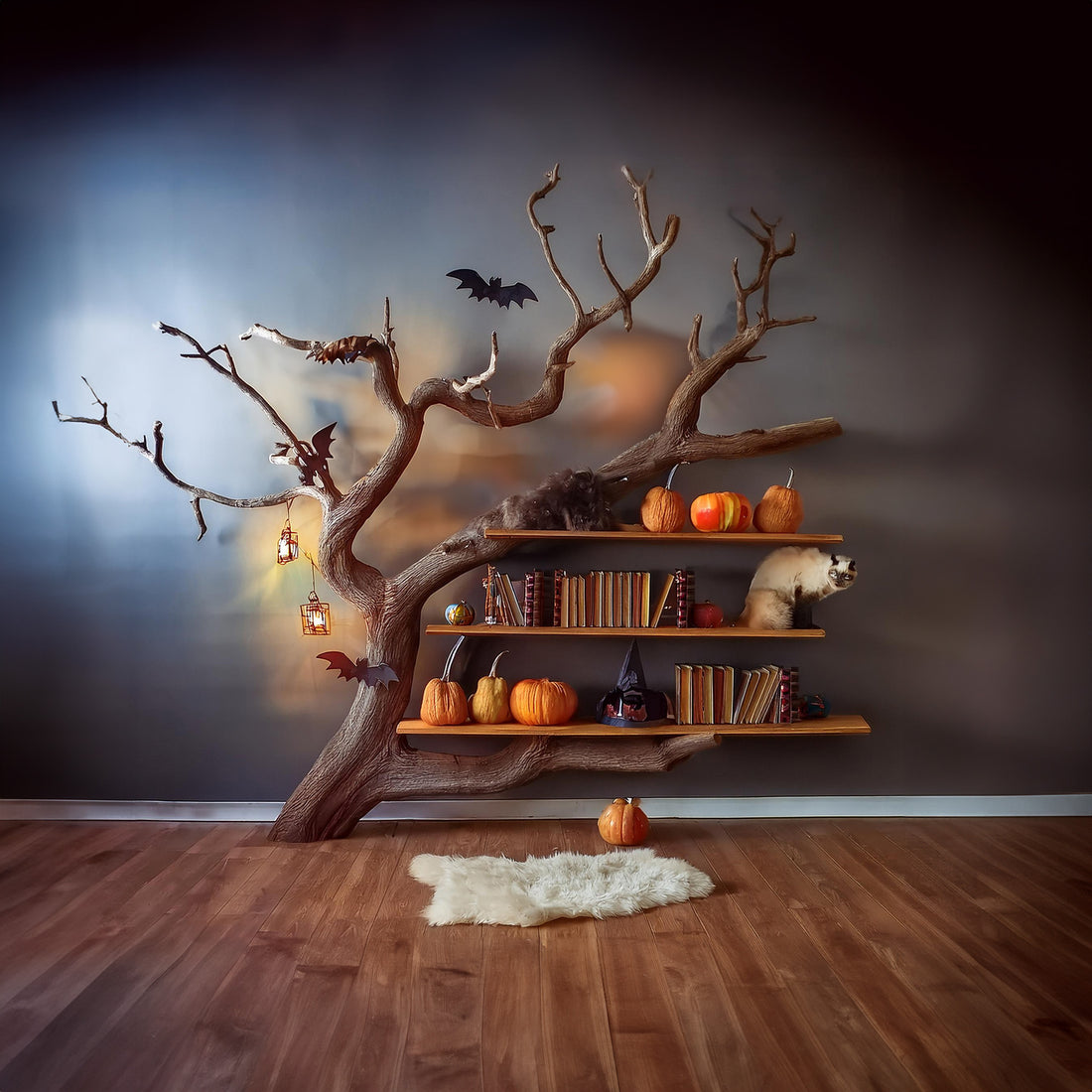 Handmade Halloween Tree Branch Bookcase