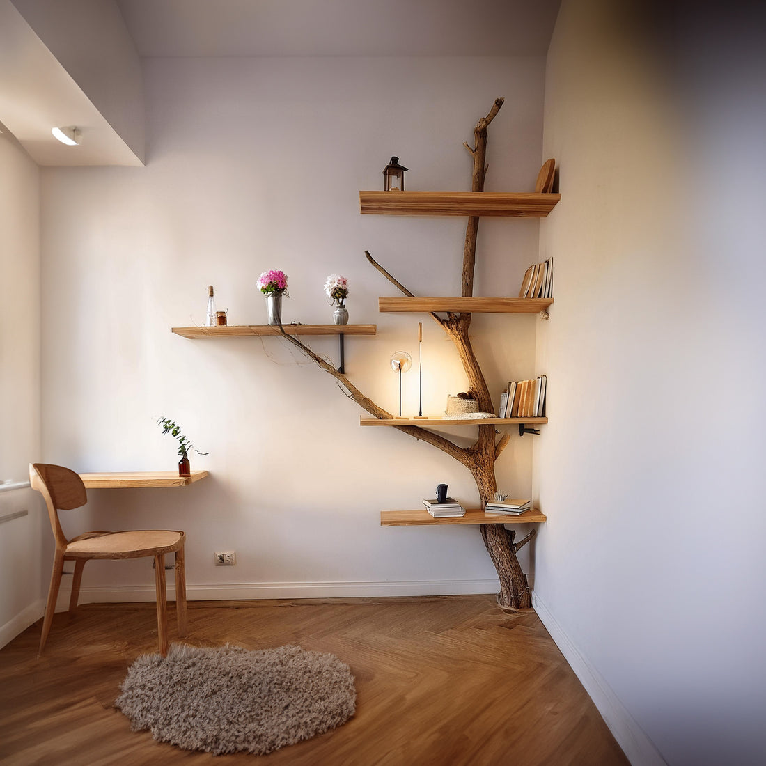 Handmade Tree Bookshelf with Branch Decor