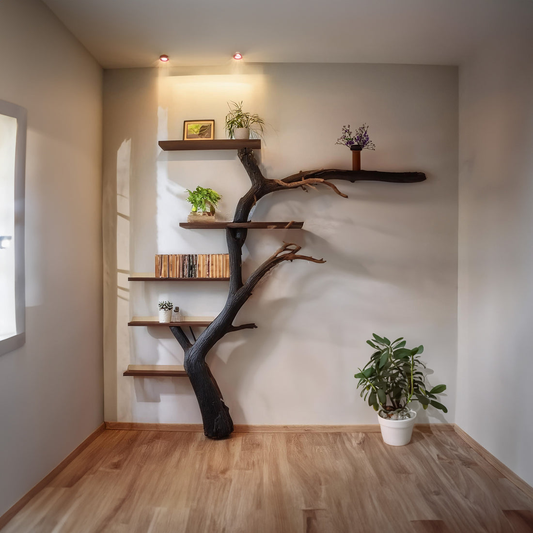 Solid Wood Live Edge Tree Bookshelf Decor