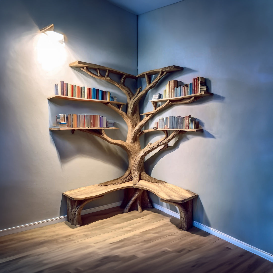 Handcrafted Tree Branch Bookshelf in Solid Wood