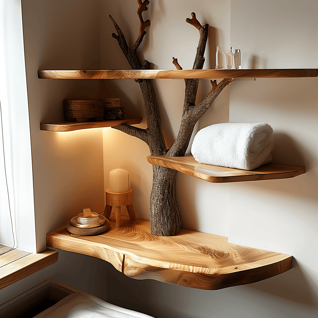 Long Live Edge Floating Wooden Shelf