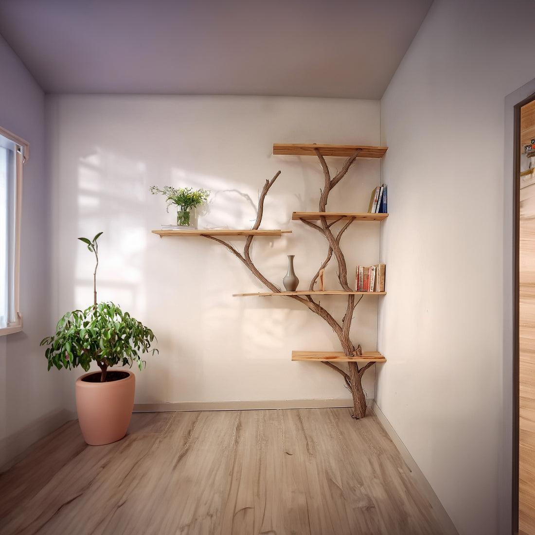 Live Edge Tree Branch Bookcase in Wood