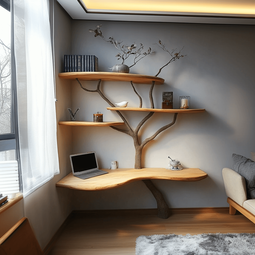 Solid Wood Tree Bookshelf Live Edge Design