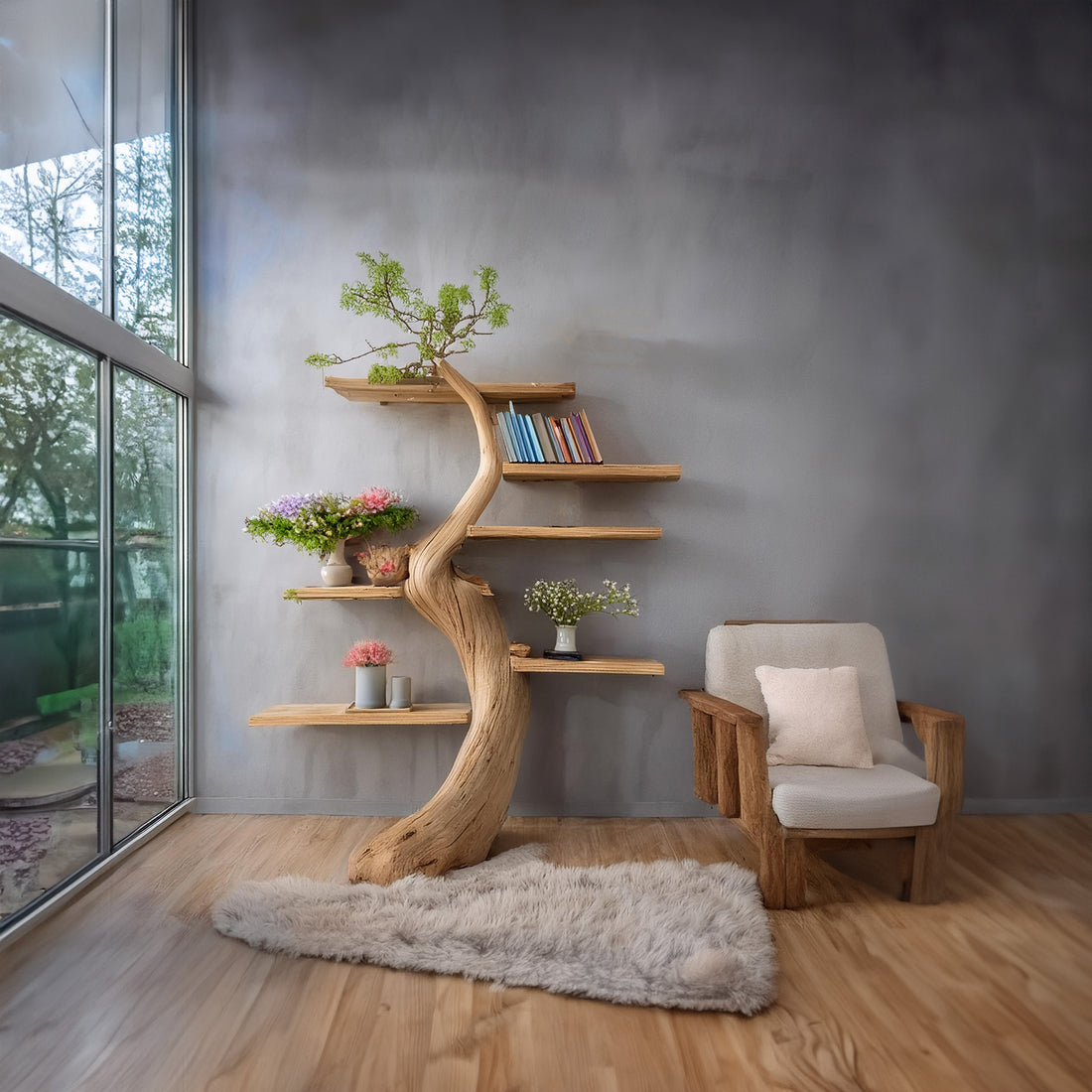 Handmade Solid Wood Tree Branch Bookcase