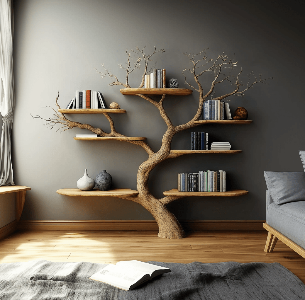 Tree Bookshelf Live Edge Floating