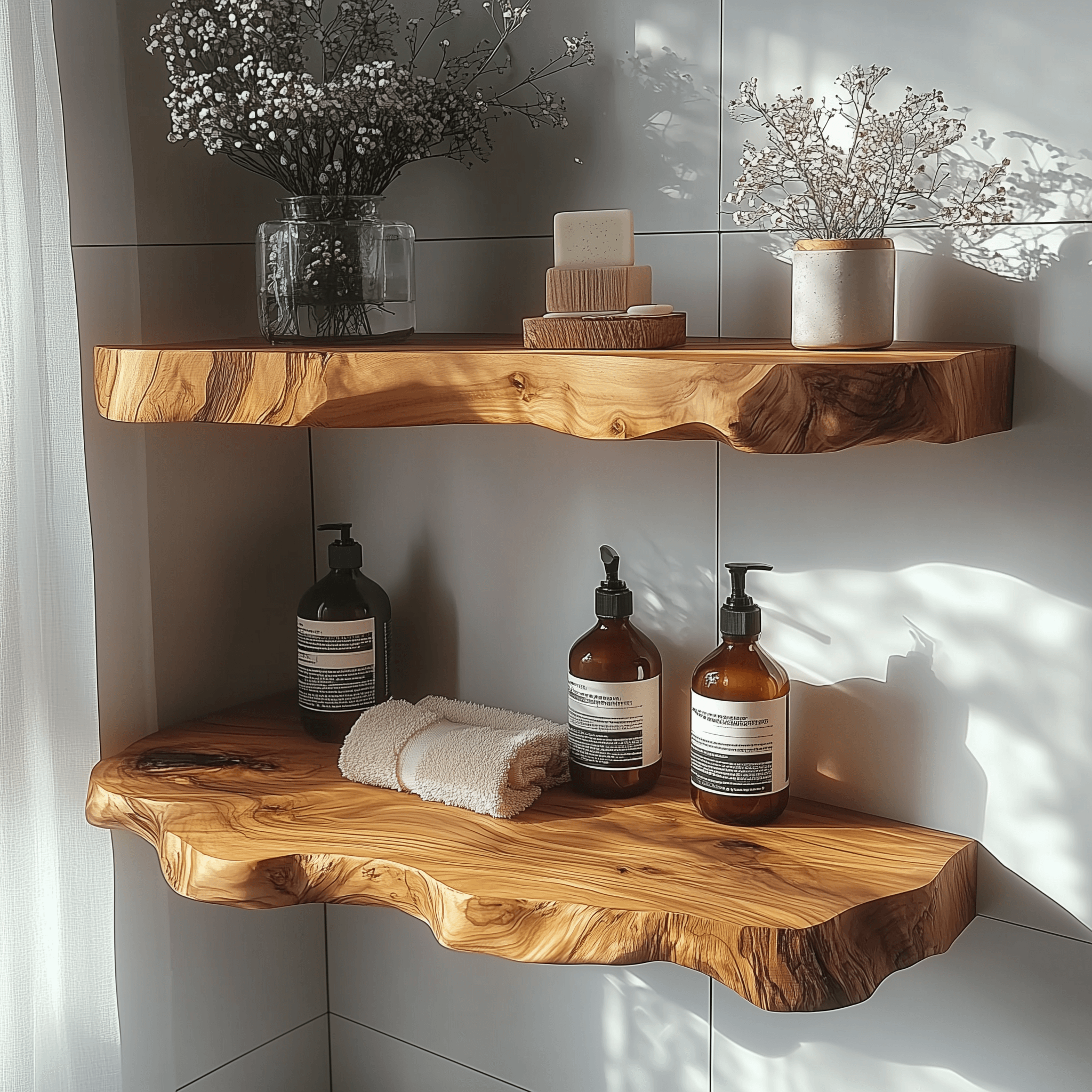 Live Edge Floating Wall Shelf Wooden Bookshelf Long Shelf