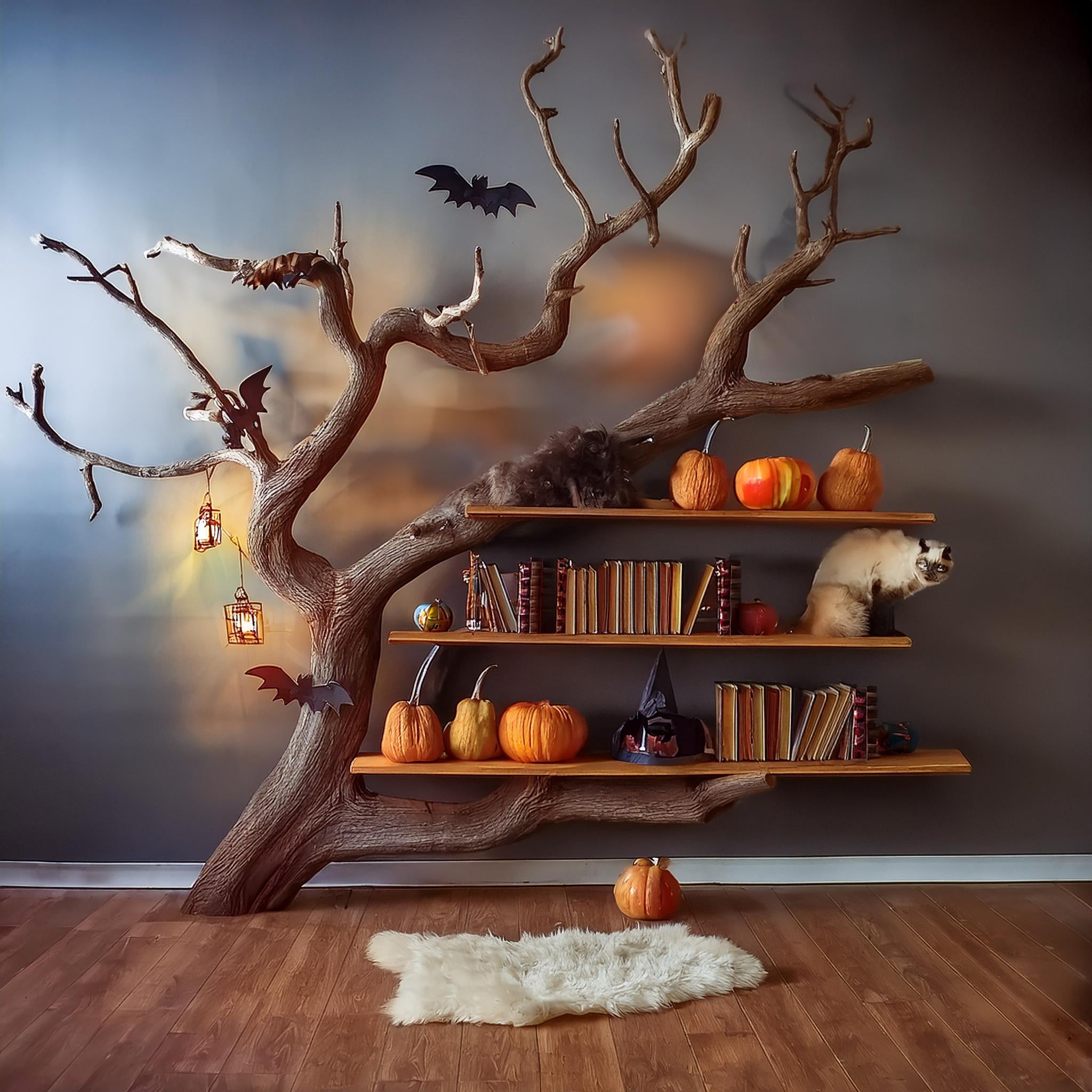 Handmade Halloween Tree Branch Bookcase Tree Bookshelf
